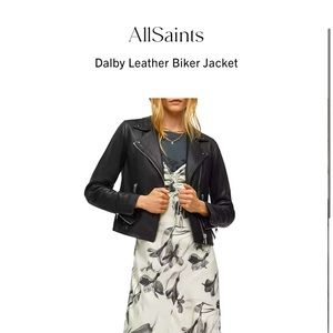 All Saints Black Bourne Biker Leather Jacket, size 8